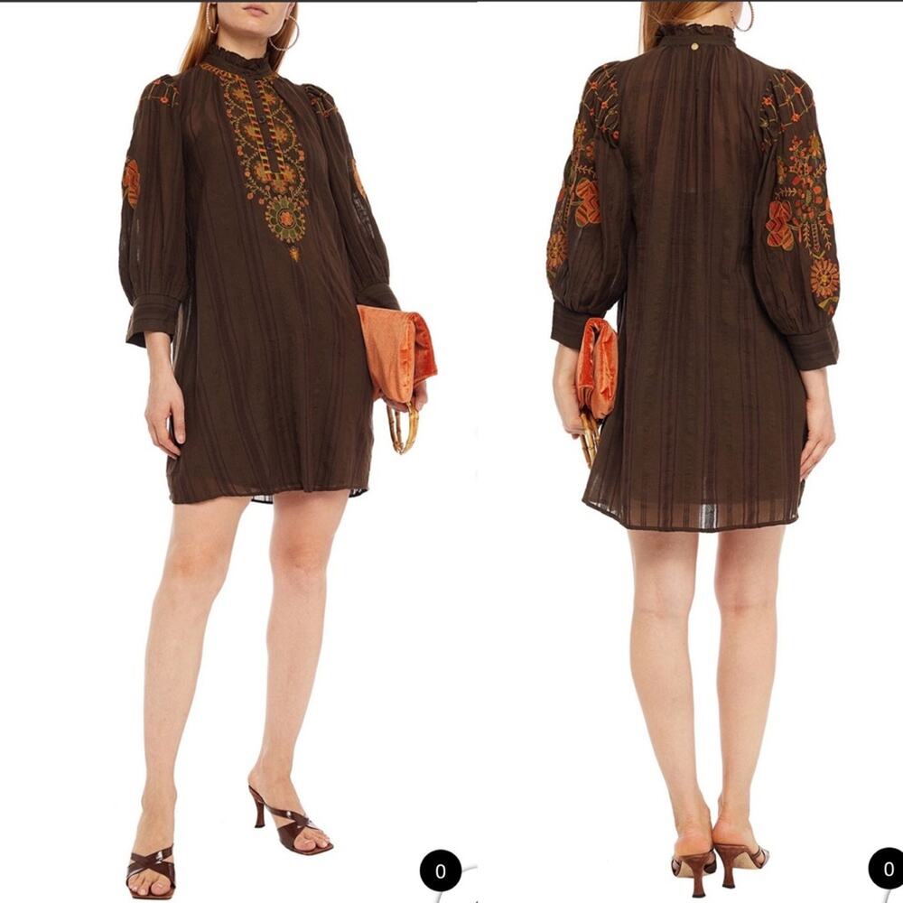 Antik Batik Chocolate Brown Embroidered Cami Mini Dress - Picture 2 of 13